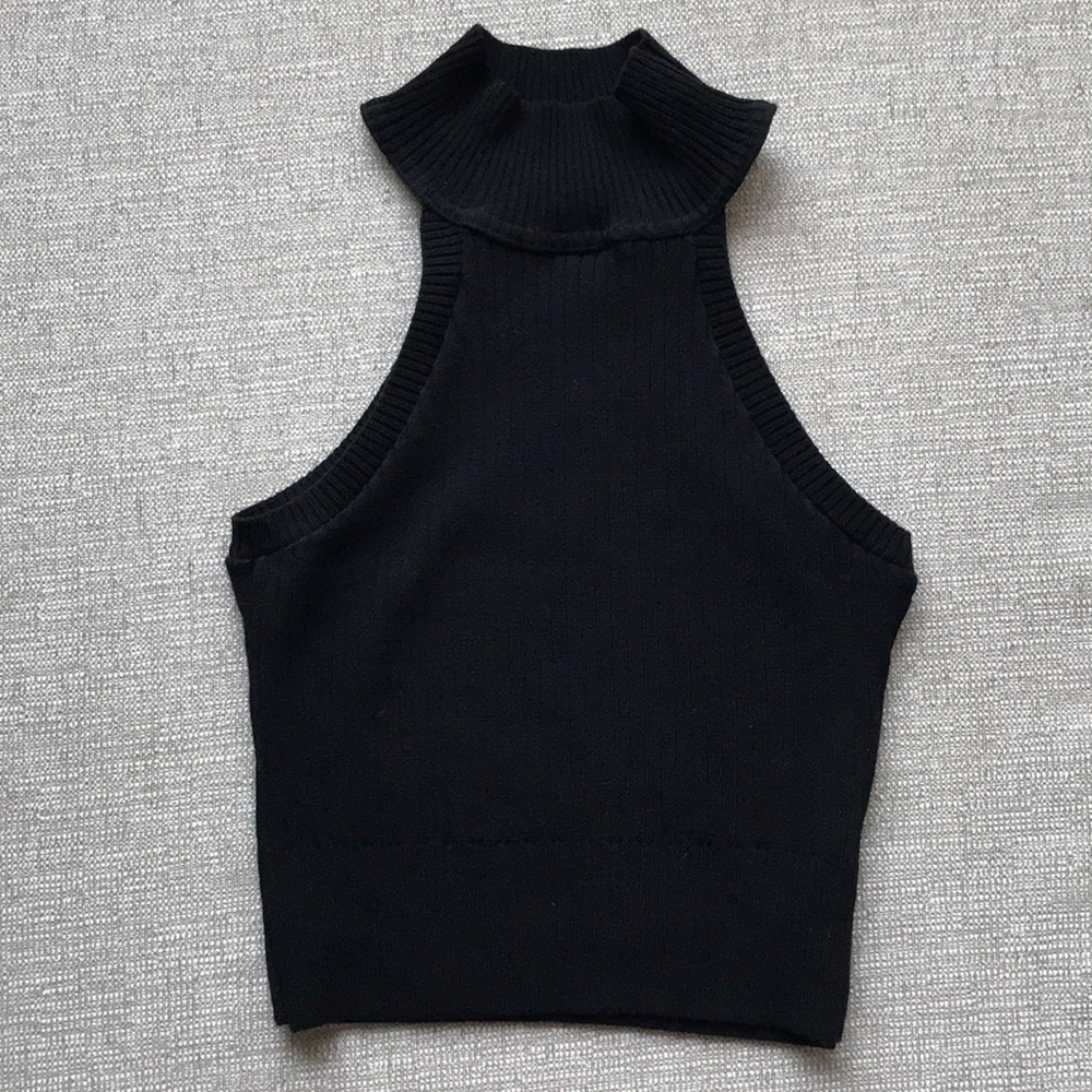 Black Debut Ribbed Halterneck Crop Top L
